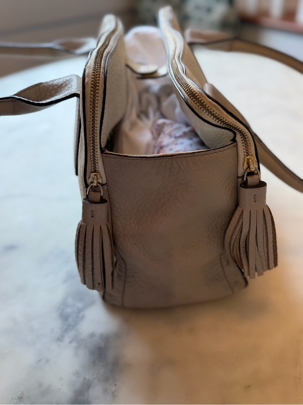 kate spade Cream and Taupe Leather Satchel with Tassel - Picture 7 of 16